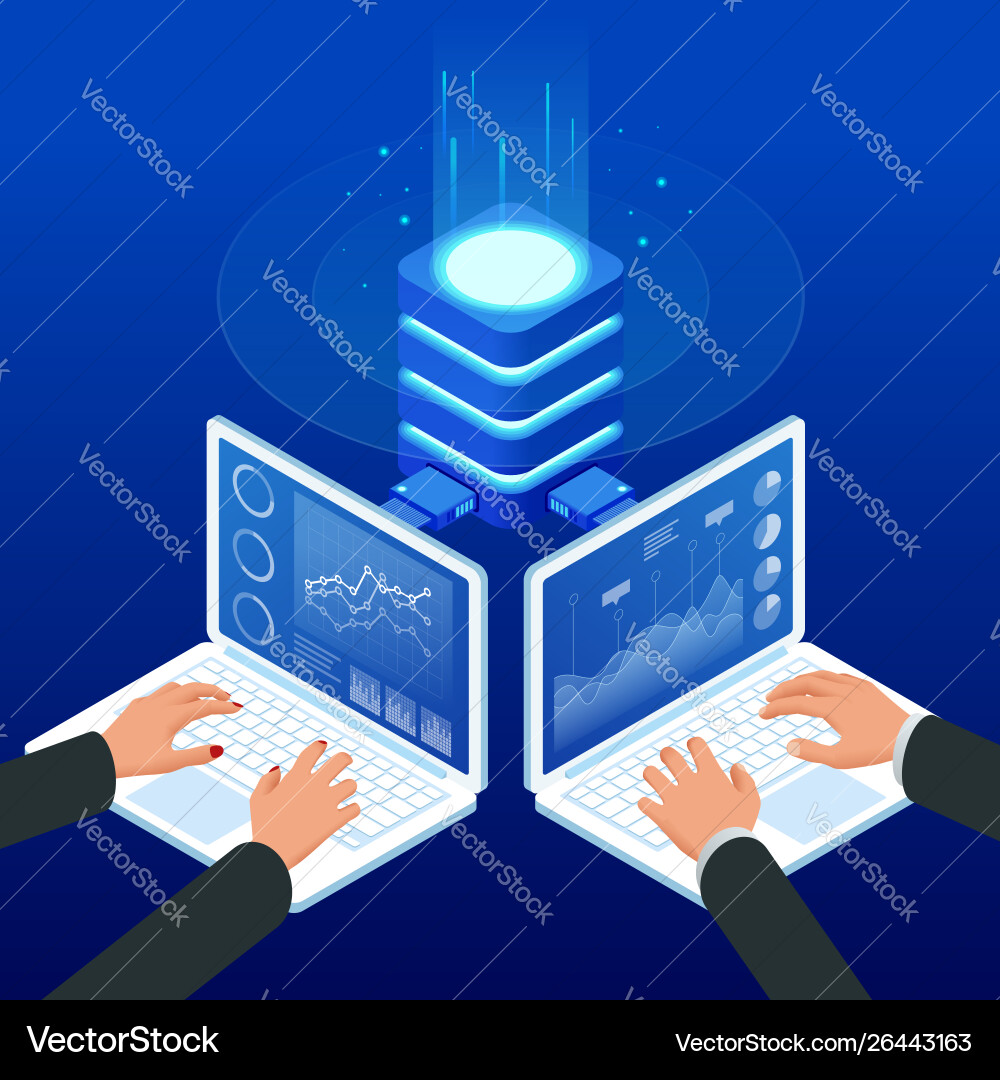 Isometric Hands Using Laptops - Data & Technology vector image