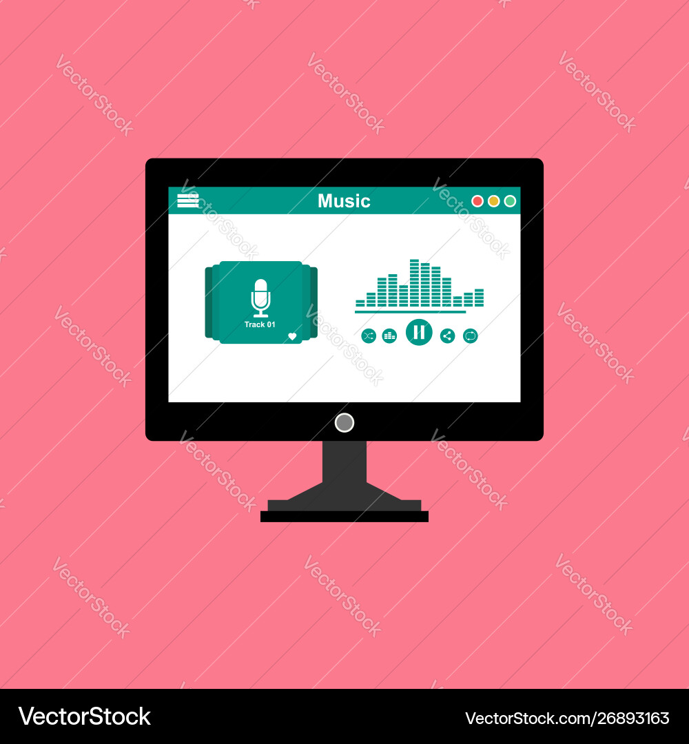 Media player application app template with flat Media player application app template with flat vector image