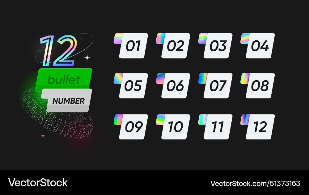 Number bullet points numbered buttons set Number bullet points numbered buttons set vector image