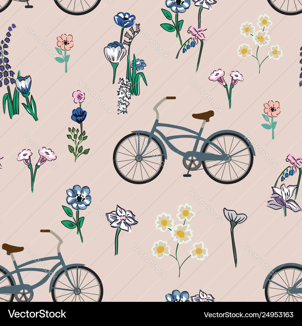Pink Meadow Bicycle Flowers Vector Image