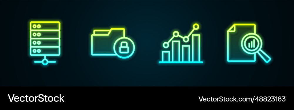 Set line server folder and lock pie chart vector image