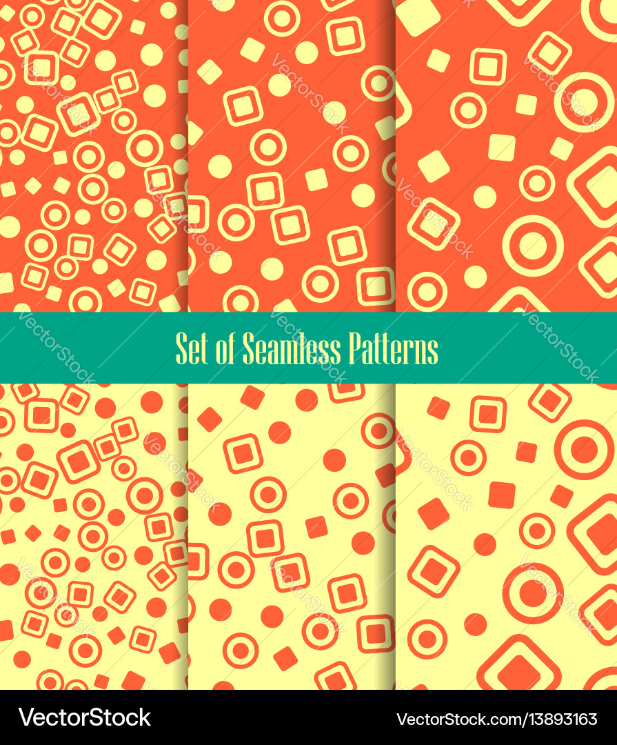 Set of seamless patterns circles squares and dots vector image