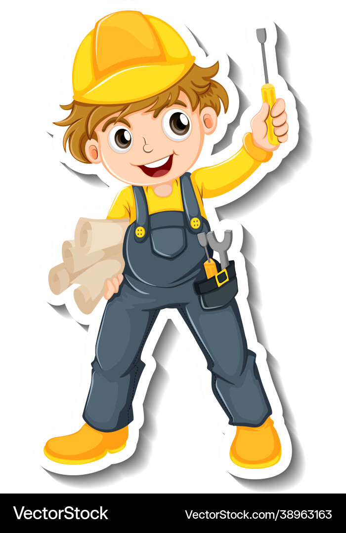 Sticker design with auto mechanic cartoon Vector Image