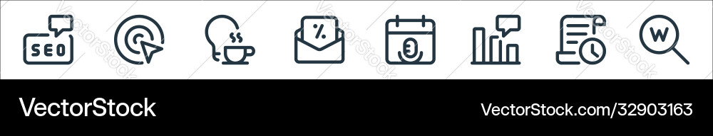 Web apps seo line icons linear set quality Web apps seo line icons linear set quality vector image