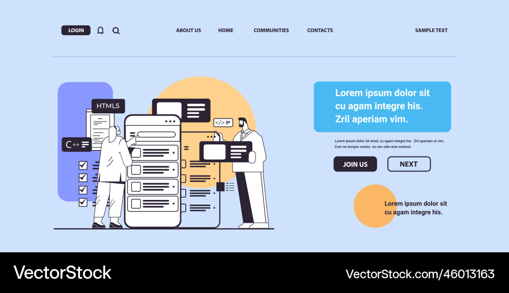 Web developers couple creating program code Web developers couple creating program code vector image
