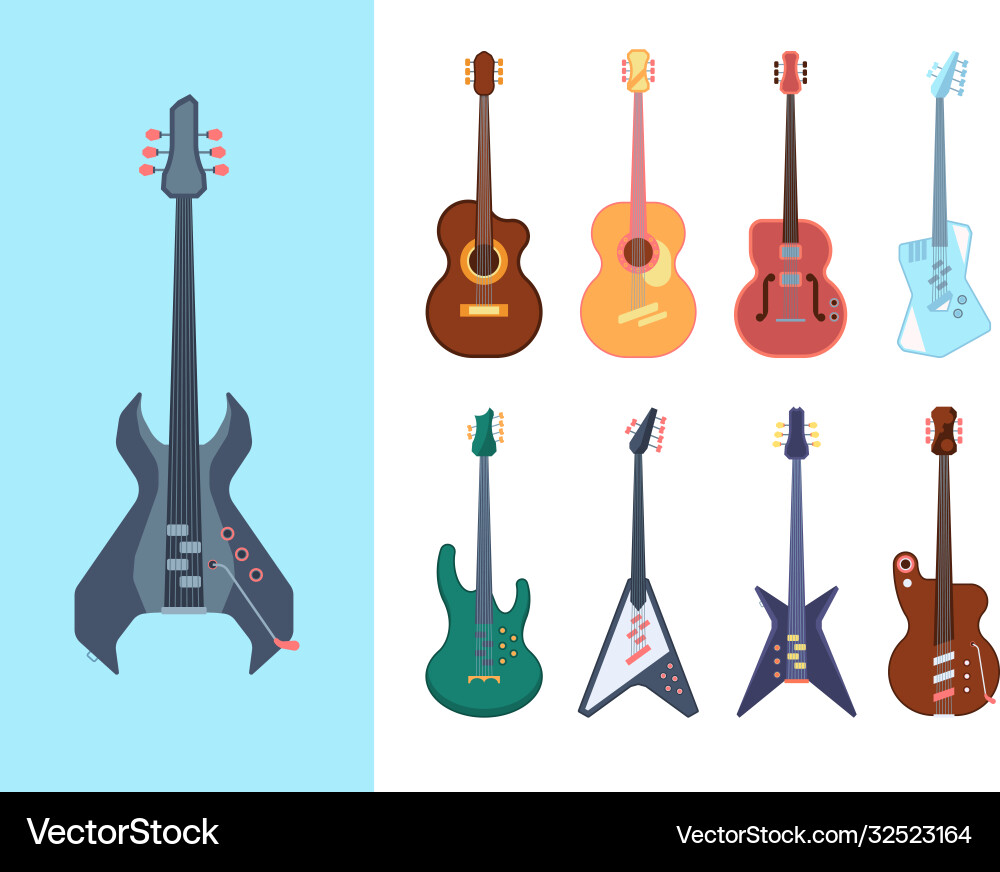 Guitars stylish set instruments acoustic for jazz Guitars stylish set instruments acoustic for jazz vector image