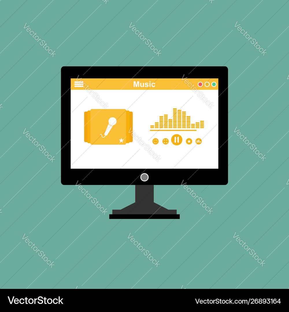 Media player application app template with flat vector image