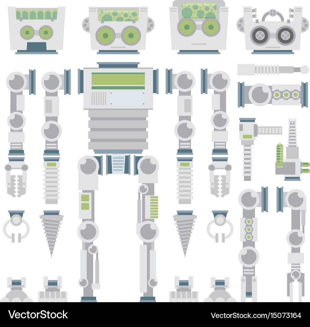 Robot design attributesbody parts and other vector image