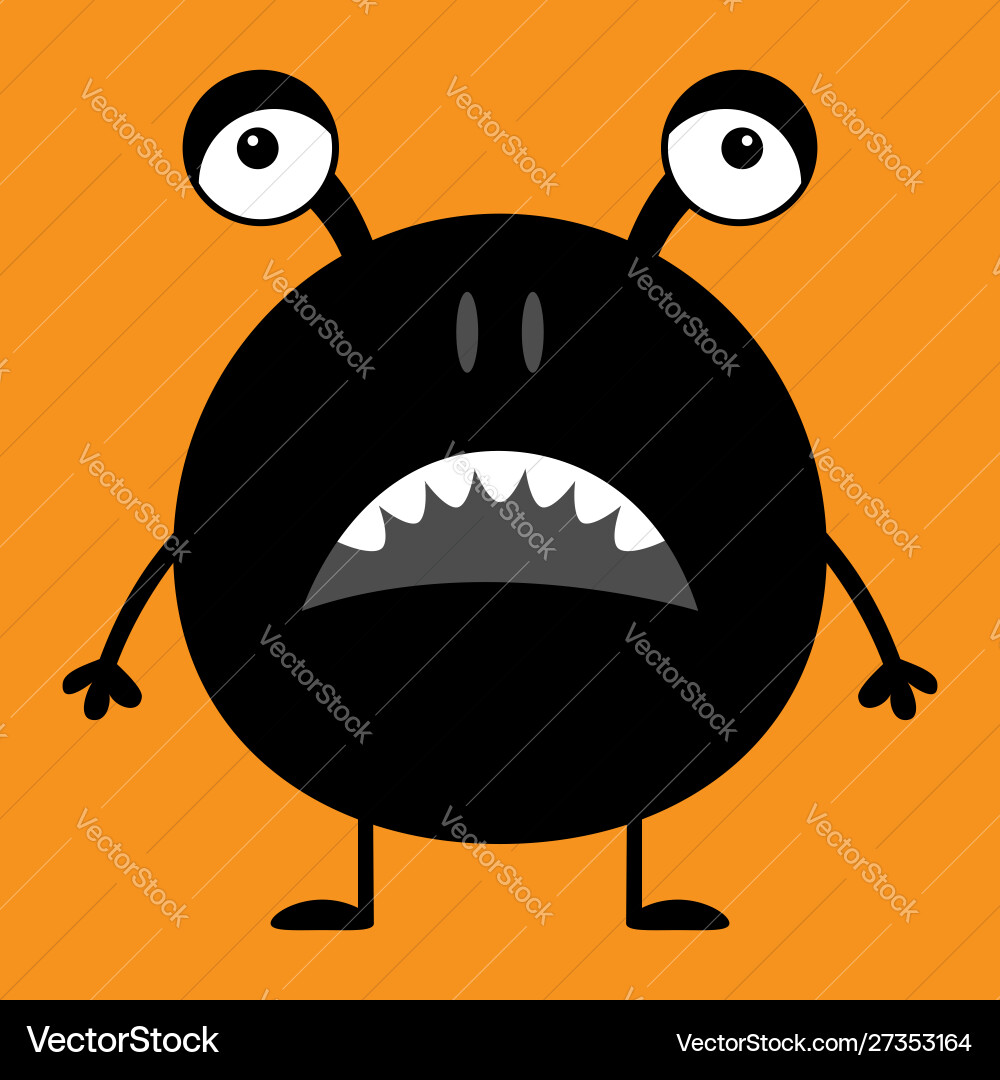 Süße schwarze Silhouette Monster Ikone glücklich Süße schwarze Silhouette Monster Ikone glücklich vektorbild