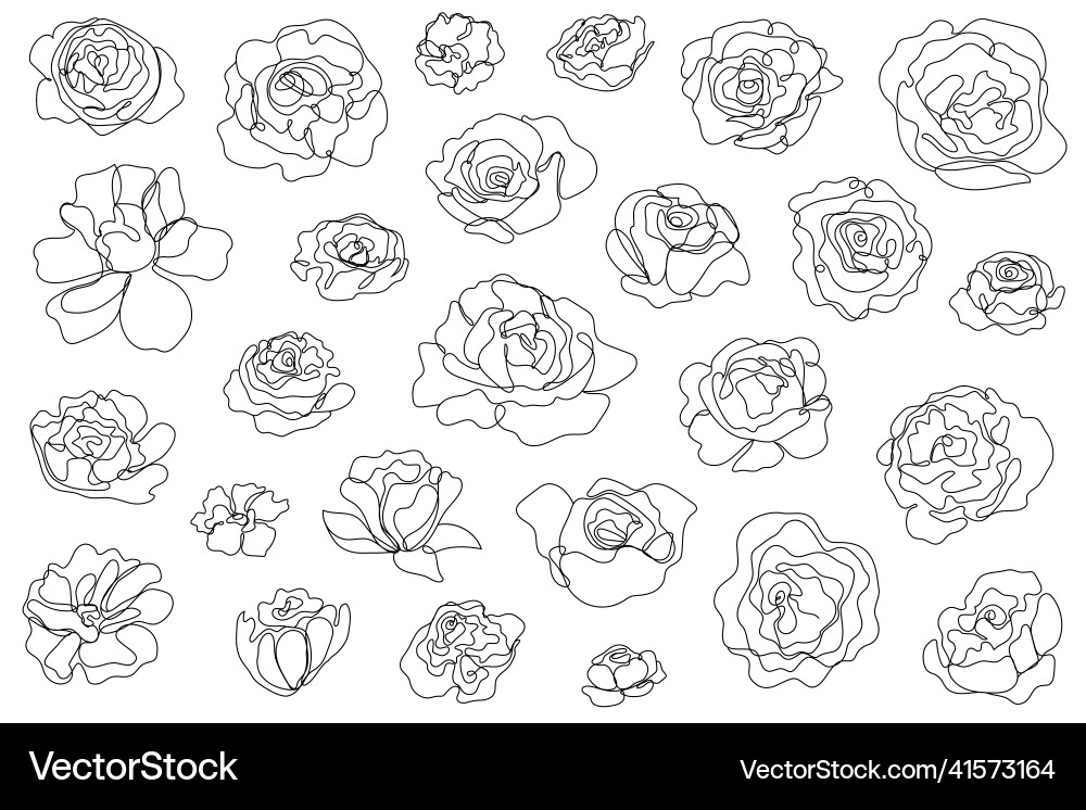 Set of hand drawn single continuous line vector image
