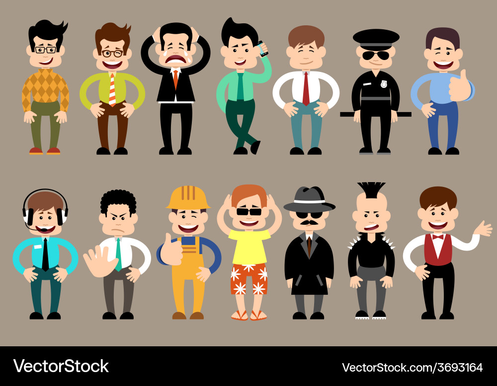 Set of men different characters poses Vector Image