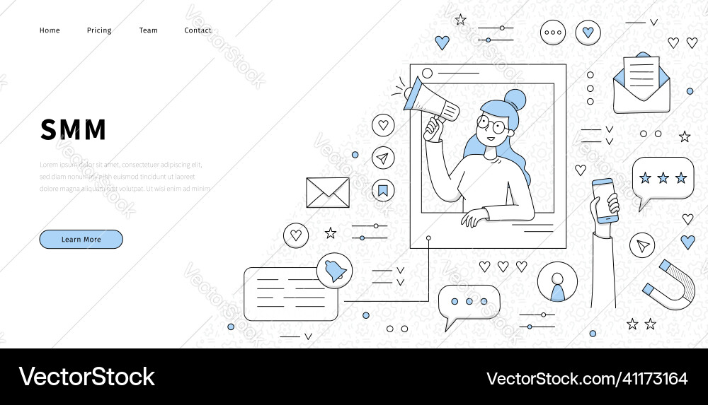 Smm Social Media Marketing Line Art Landing Seite Smm Social Media Marketing Line Art Landing Seite vektorbild