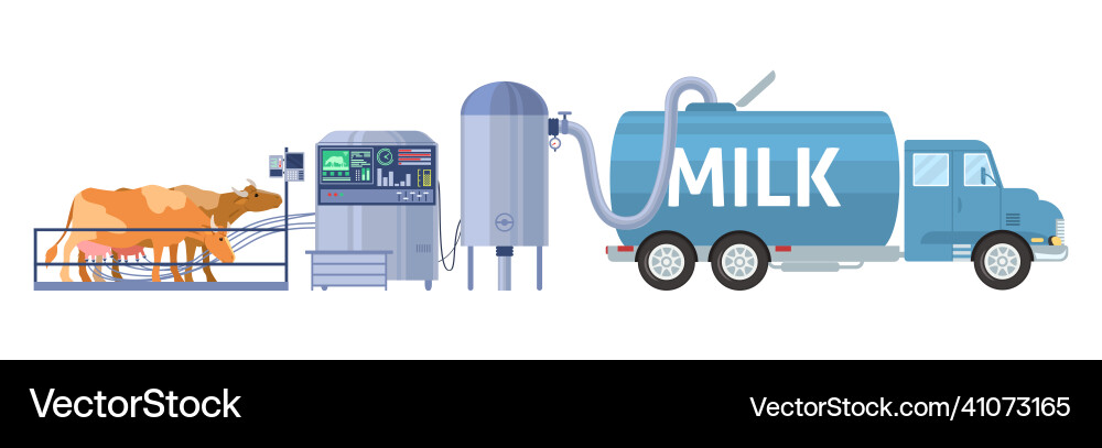Dairy farm cow milking equipment tanker truck Dairy farm cow milking equipment tanker truck vector image