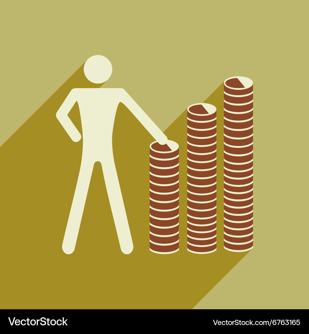 Flat with shadow icon man and stack of coins vector image