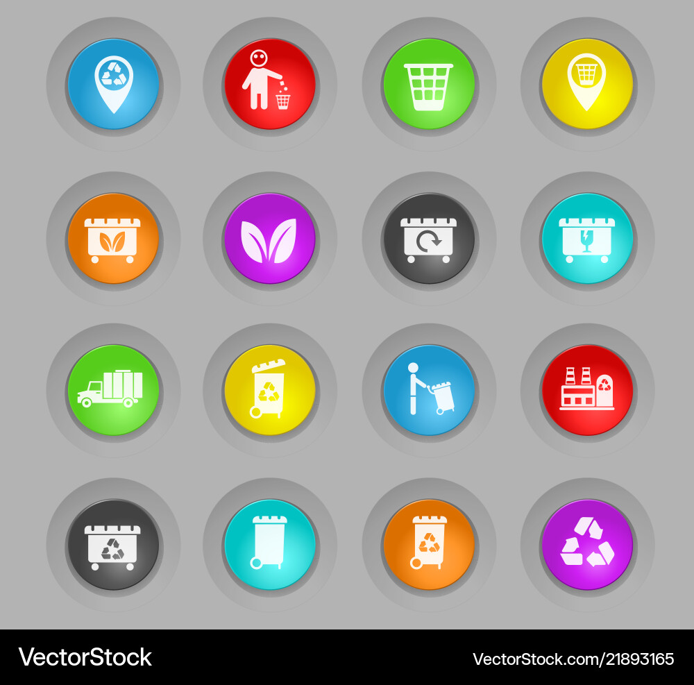 Garbage colored plastic round buttons icon set vector image