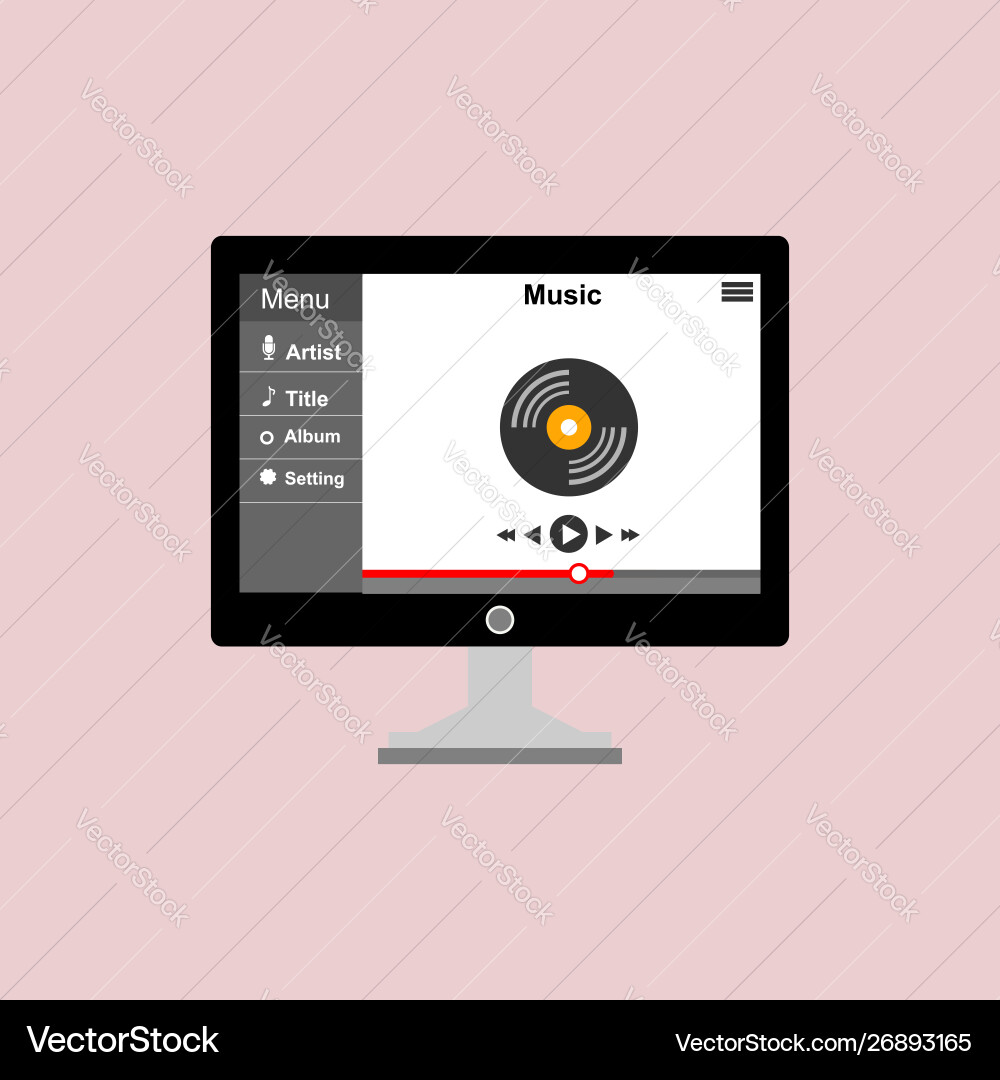 Media player application app template with flat Media player application app template with flat vector image