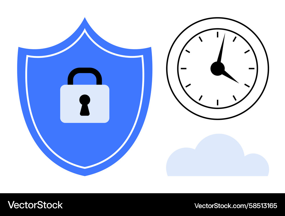 Security Shield with Clock & Cloud Vector Image