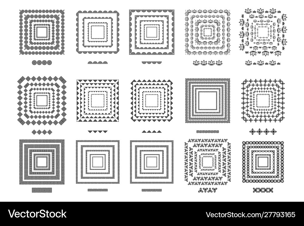 Set 15 brushs patterns in a square line black Set 15 brushs patterns in a square line black vector image