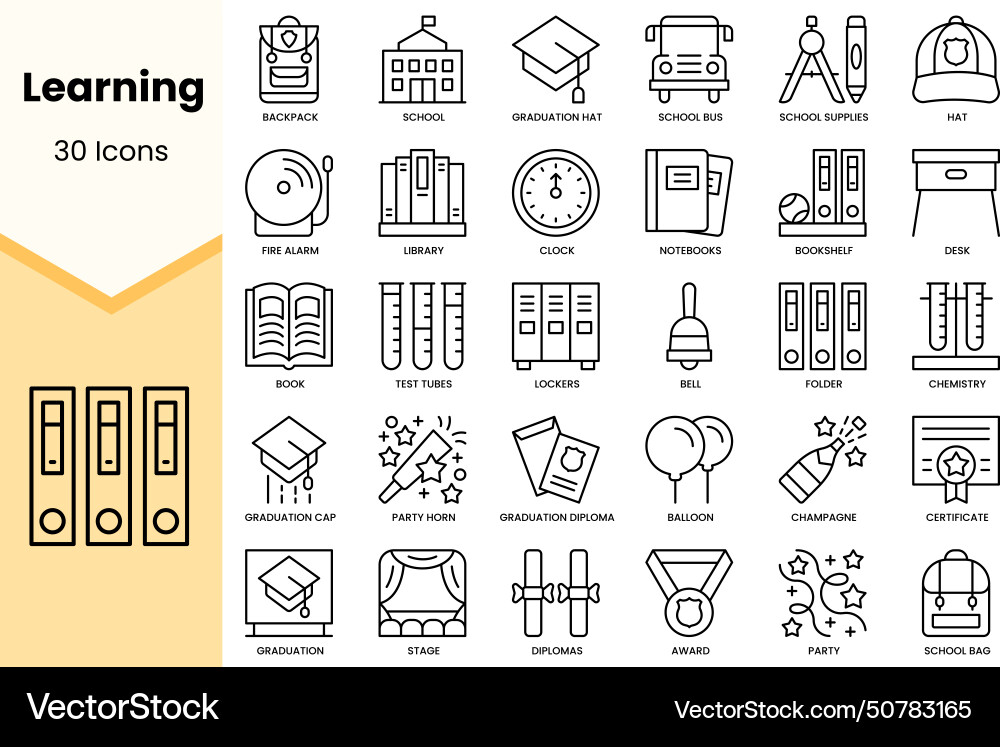 Set of learning icons simple line art style vector image