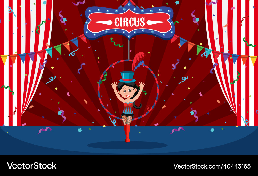 Stage scene with aerial female gymnast on ring Stage scene with aerial female gymnast on ring vector image