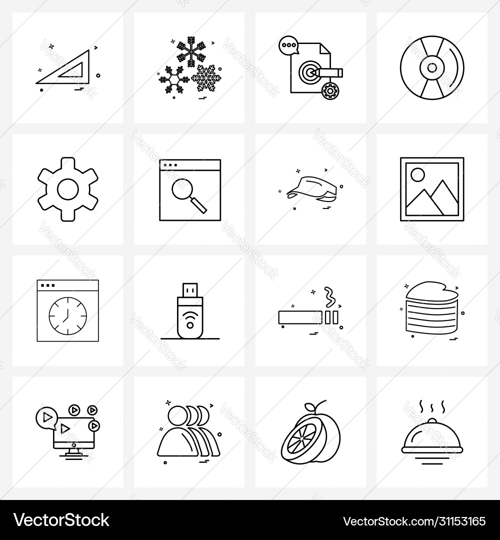 Ui set 16 basic line icons drive cd vector image