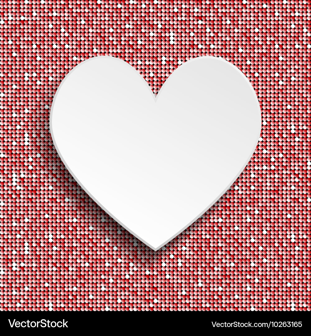 White heart button on red sequin background vector image