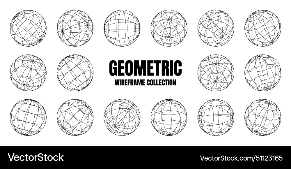 Wireframe shapes lined sphere perspective mesh Wireframe shapes lined sphere perspective mesh vector image
