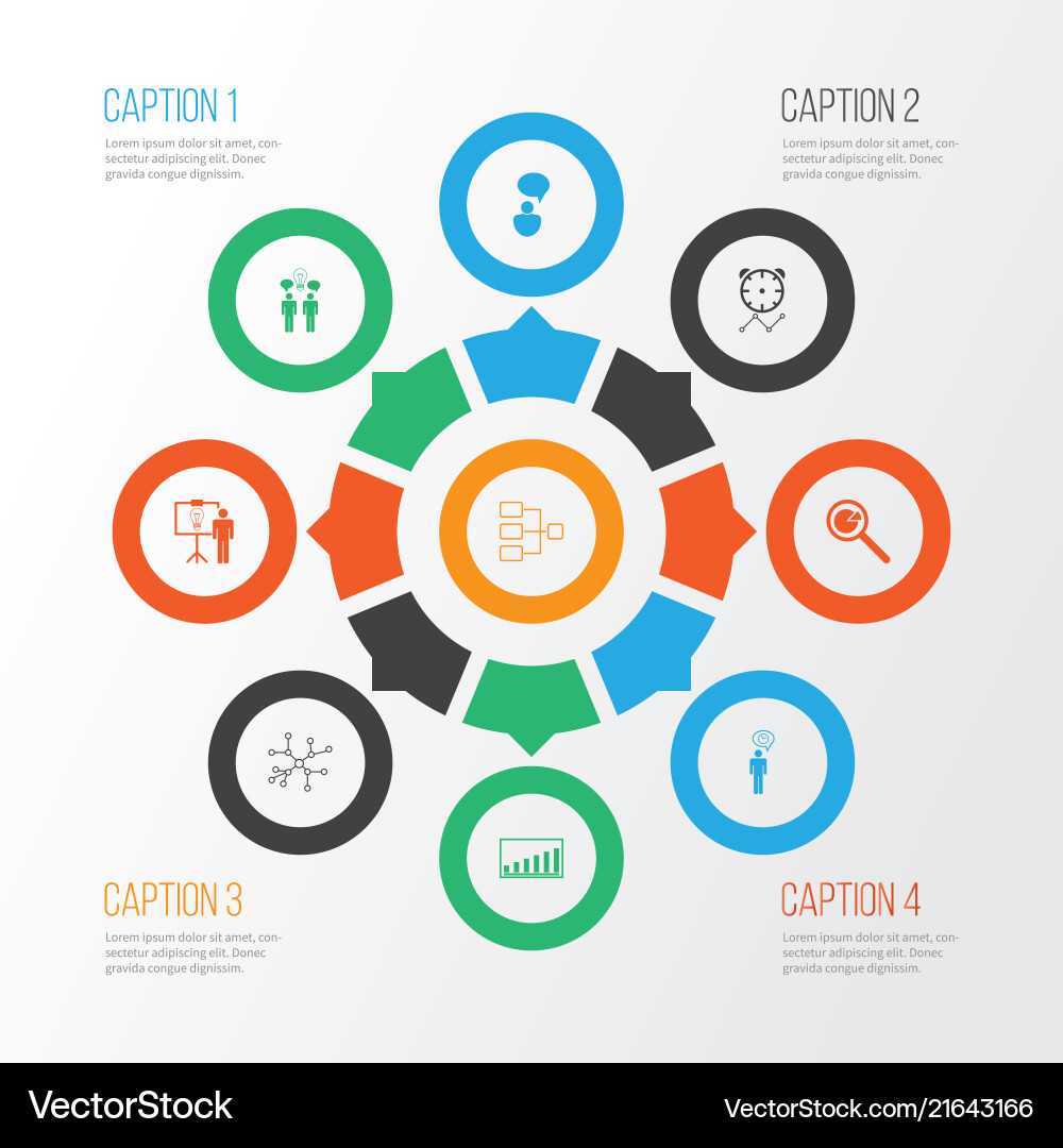 Administration icons set with project presentation Administration icons set with project presentation vector image