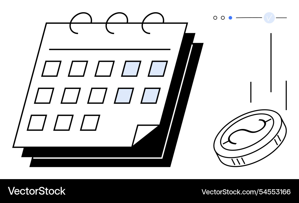 Calendar with highlighted dates and falling coin Calendar with highlighted dates and falling coin vector image