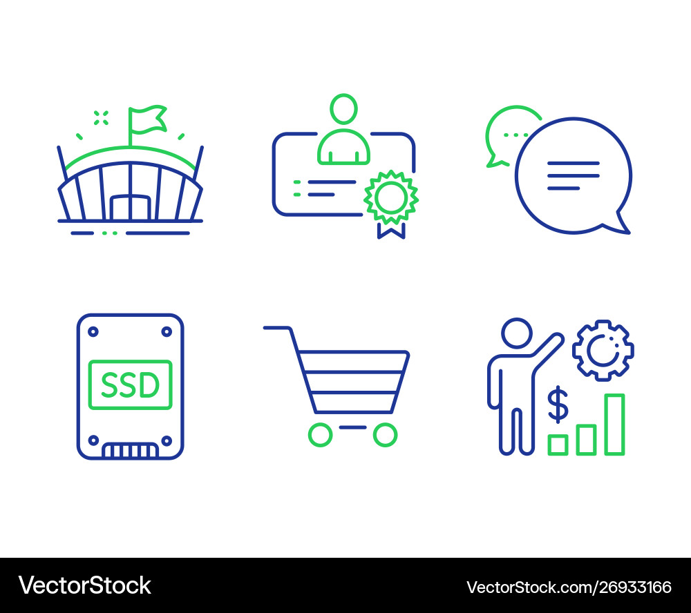 Certificate ssd and text message icons set arena Certificate ssd and text message icons set arena vector image
