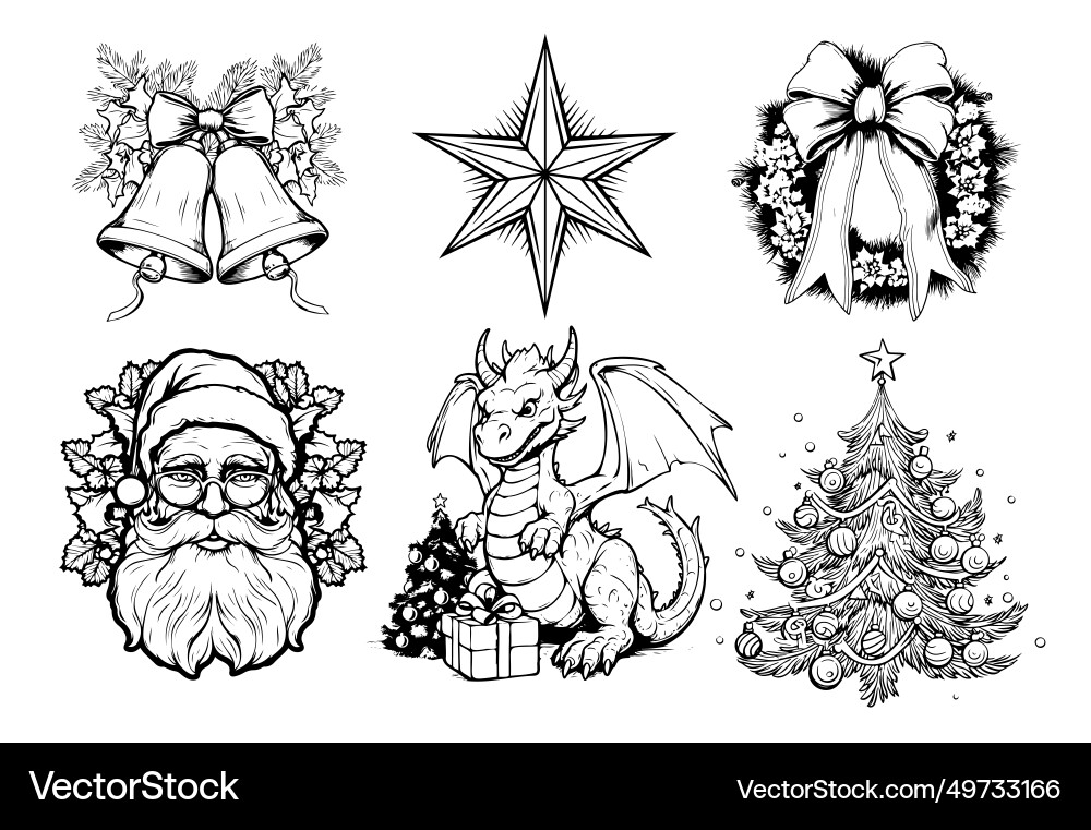 Christmas hand drawn decorations elements Christmas hand drawn decorations elements vector image