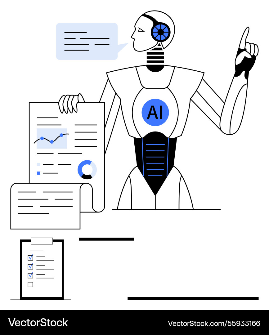 Futuristic ai robot presenting data insights Futuristic ai robot presenting data insights vector image