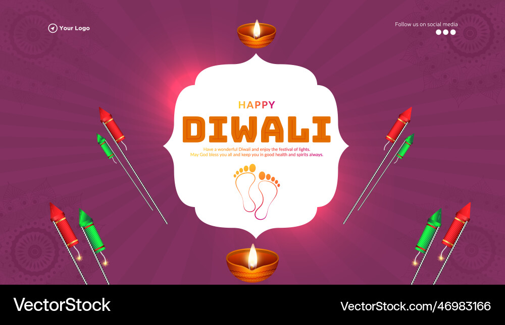Happy diwali indian festival landscape banner Happy diwali indian festival landscape banner vector image