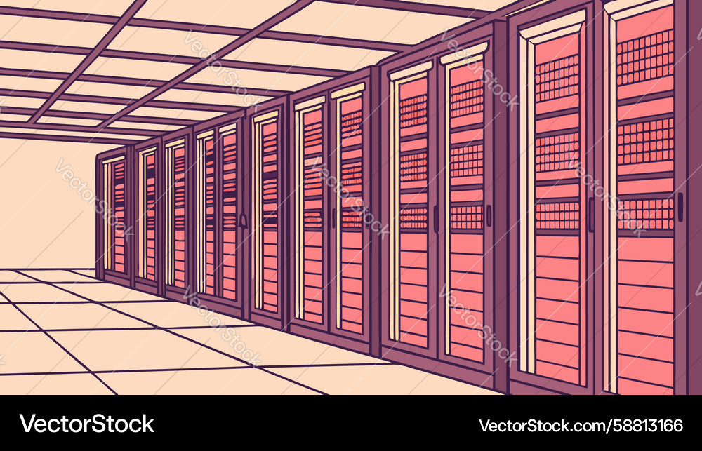 Modern server room with rows of data racks design Vector Image
