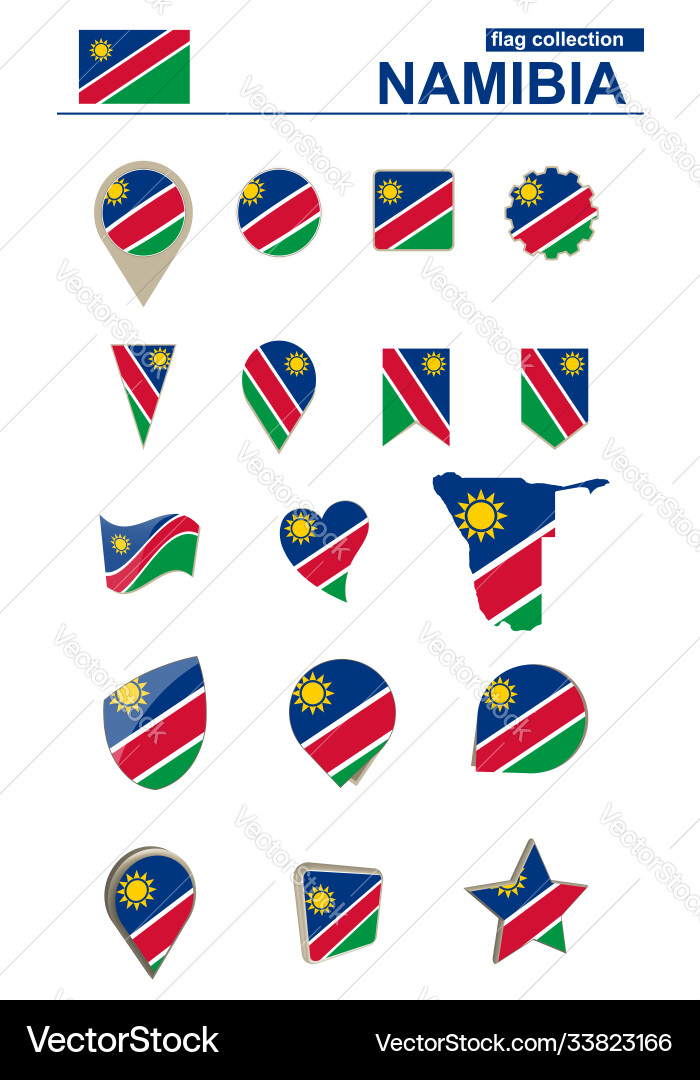 Namibia flag collection big set for design vector image