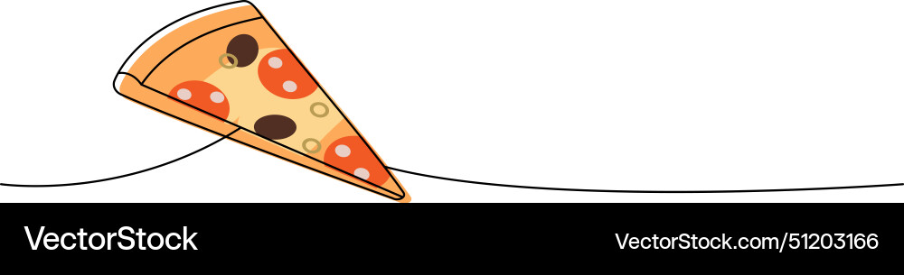 Pizza slice one line colored continuous drawing Vector Image