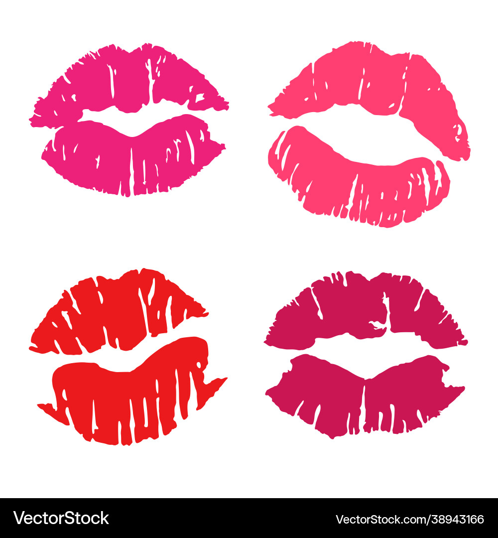 Red lips kiss bundle realistic lipstick imprint Red lips kiss bundle realistic lipstick imprint vector image
