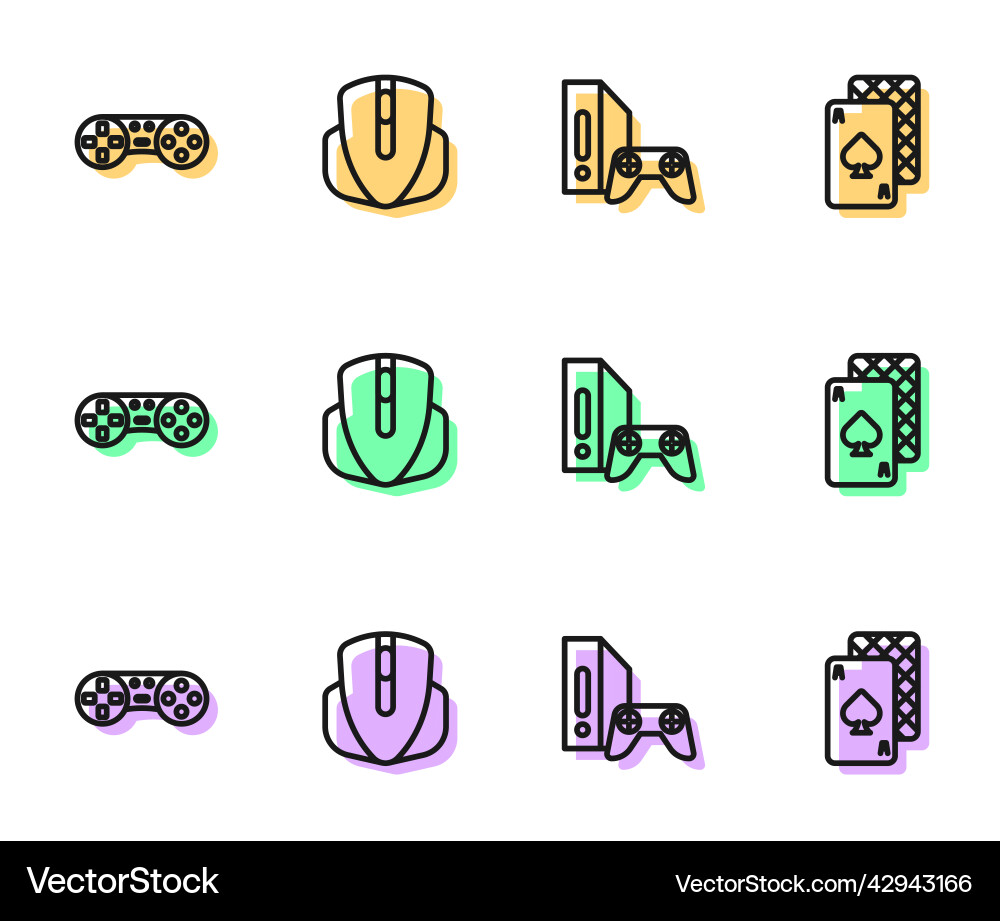 Set line game console with joystick controller Vector Image