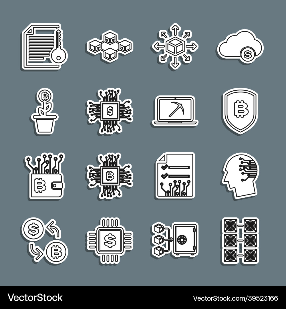 Set line mining farm brain as digital circuit Set line mining farm brain as digital circuit vector image