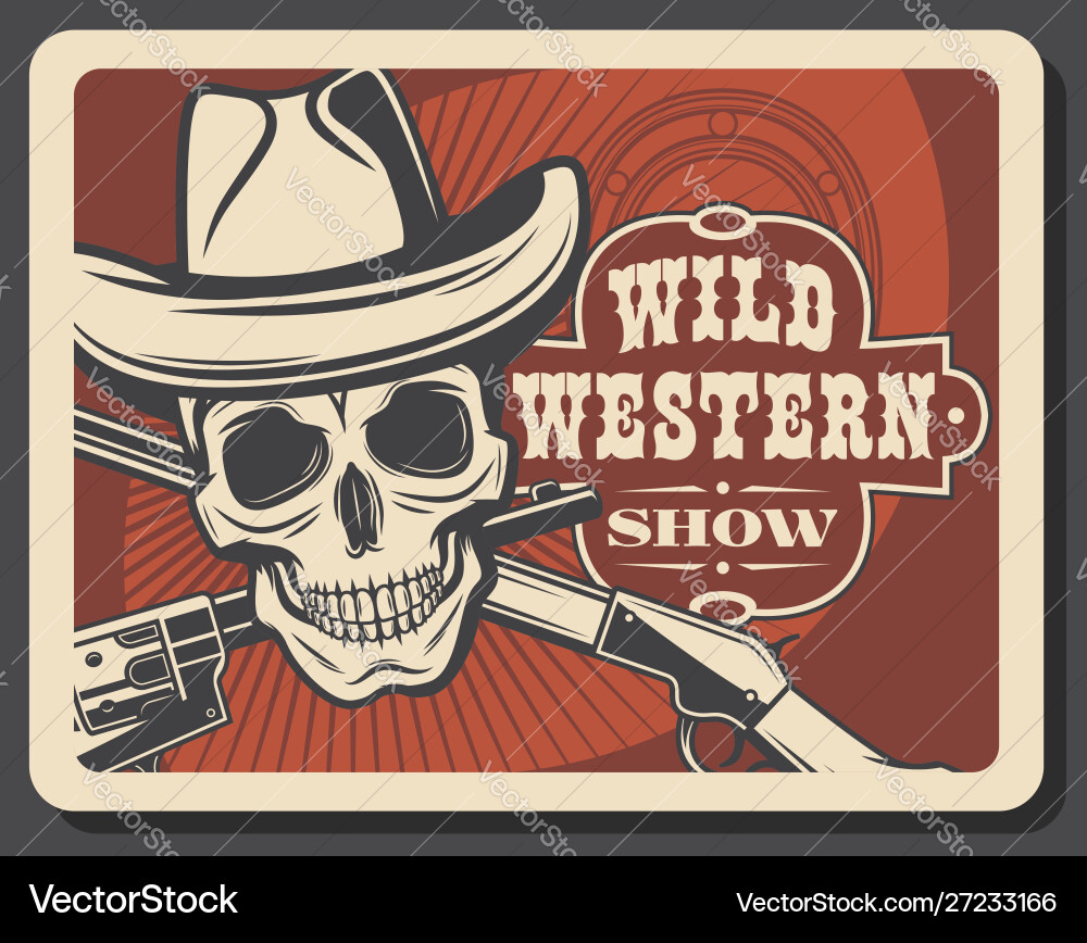 Skull in sheriff hat crossed guns wild west Skull in sheriff hat crossed guns wild west vector image