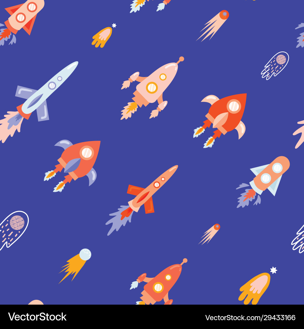 Space elements seamless pattern with rockets Space elements seamless pattern with rockets vector image