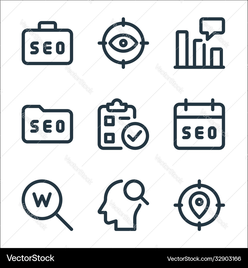 Web apps seo line icons linear set quality Web apps seo line icons linear set quality vector image