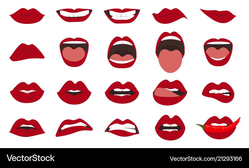 Woman lips gestures set girl mouths close up Woman lips gestures set girl mouths close up vector image