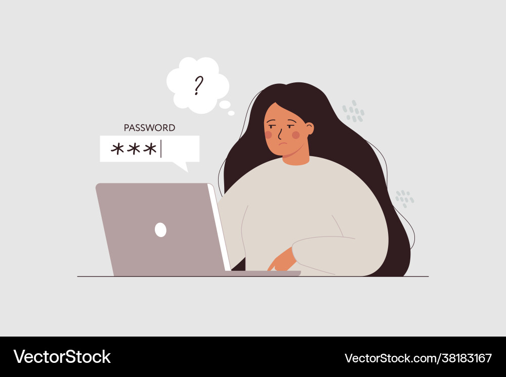 Bad memory and working on a computer concept woman Vector Image