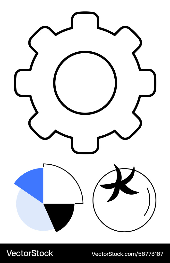 Gear with pie chart and swirl element highlighting Gear with pie chart and swirl element highlighting vector image