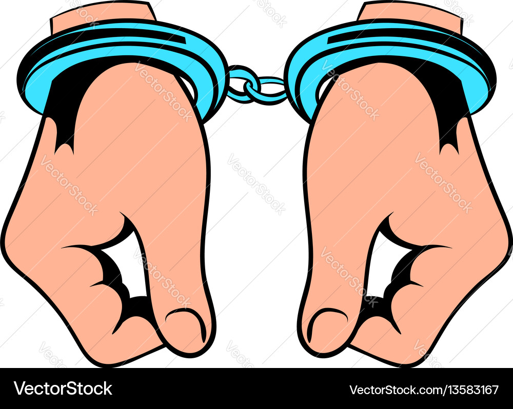 Hands in handcuffs icon cartoon Hands in handcuffs icon cartoon vector image