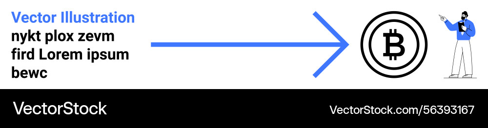 Man pointing towards bitcoin logo with large arrow Man pointing towards bitcoin logo with large arrow vector image