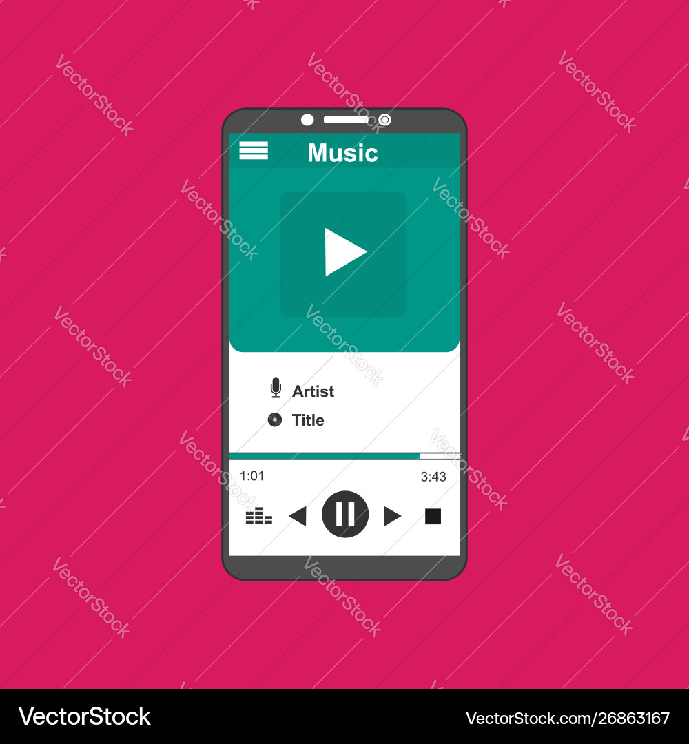 Media player application app template with flat Media player application app template with flat vector image