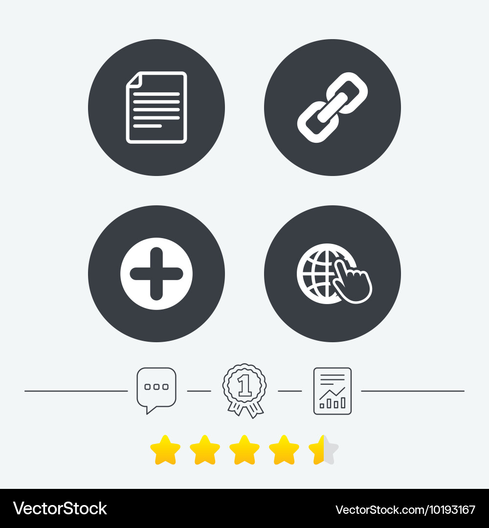 Plus circle and hyperlink signs file globe vector image
