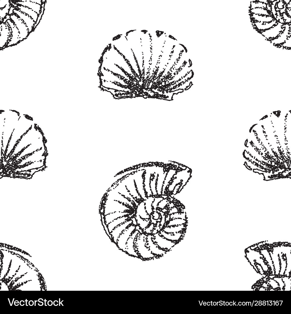 Seamless pattern seashells sketches vector image